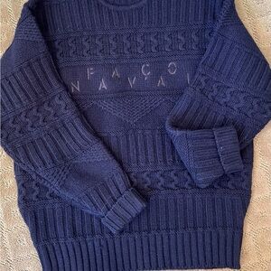 Faconnable Vintage Textured Knit Navy Sweater